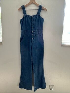 aerie Blue Denim Overalls Jumpsuit Wide Leg| Y2K 90s-inspired Utility | Size S